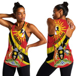 Personalised Afro Uganda Women Racerback Tank Black Crowned Crane With Coat Of Arms