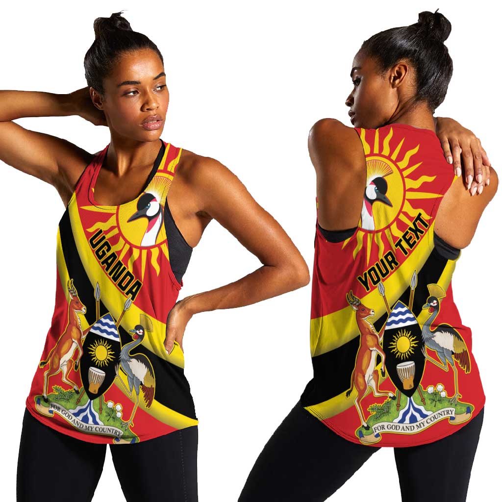 Personalised Afro Uganda Women Racerback Tank Black Crowned Crane With Coat Of Arms