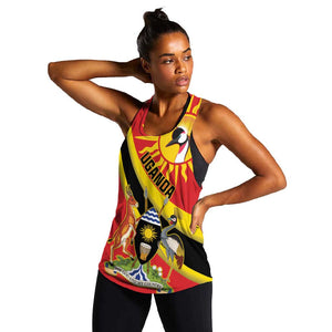 Personalised Afro Uganda Women Racerback Tank Black Crowned Crane With Coat Of Arms