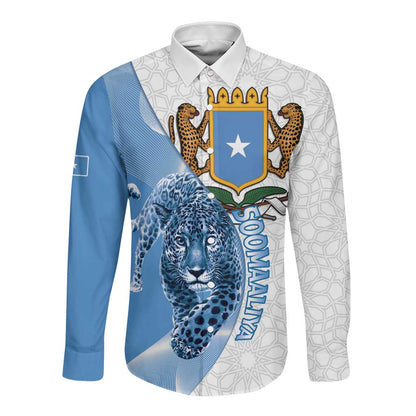 Coat of arms of Soomaaliya Long Sleeve Button Shirt Leopard Skin mix Islamic Pattern