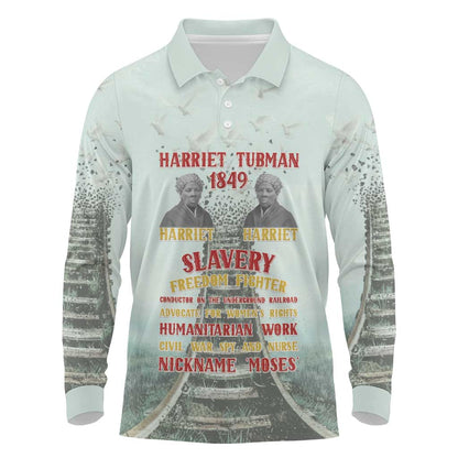 Moses of Freedom Long Sleeve Polo Shirt Harriet Tubman Tribute - African Pride