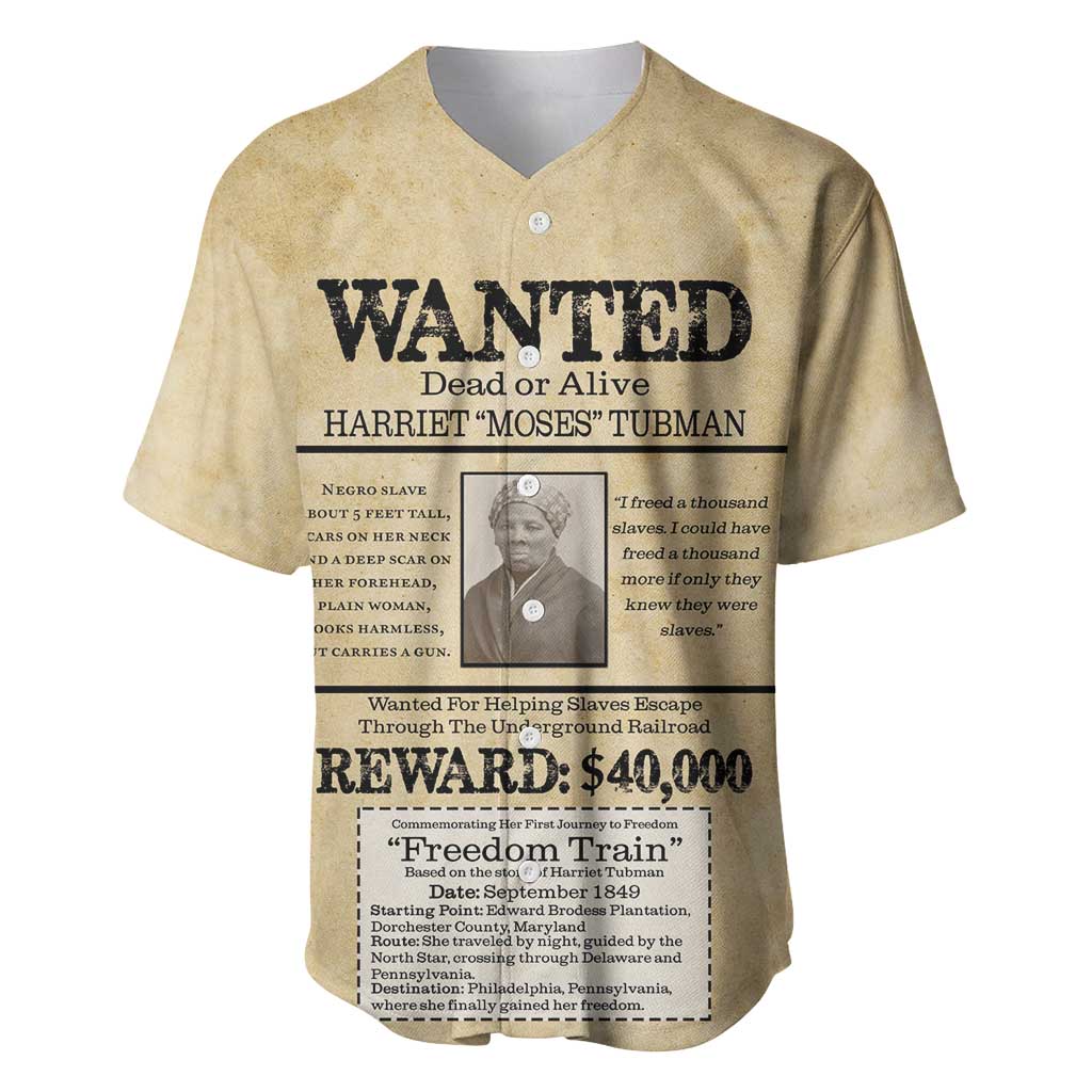Harriet Tubman Freedom Baseball Jersey Vintage Wanted Poster Style - African Pride