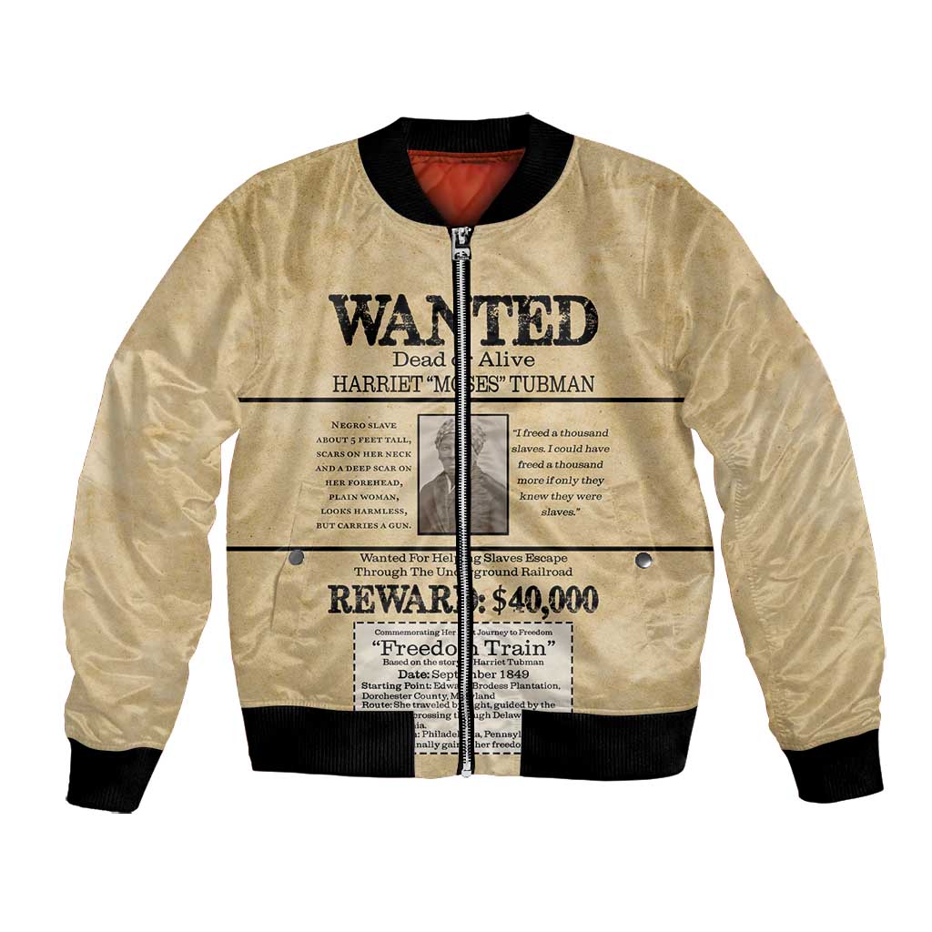 Harriet Tubman Freedom Bomber Jacket Vintage Wanted Poster Style - African Pride