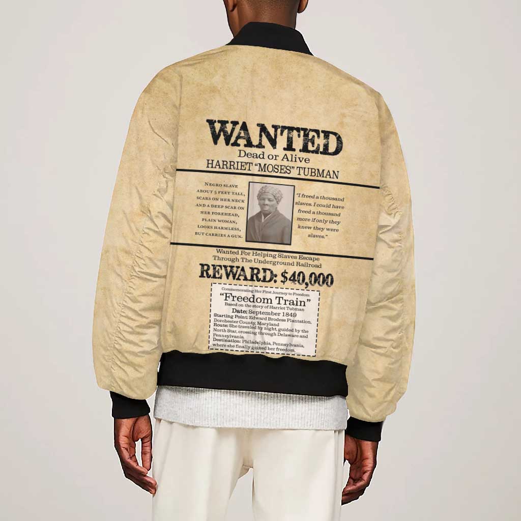 Harriet Tubman Freedom Bomber Jacket Vintage Wanted Poster Style - African Pride