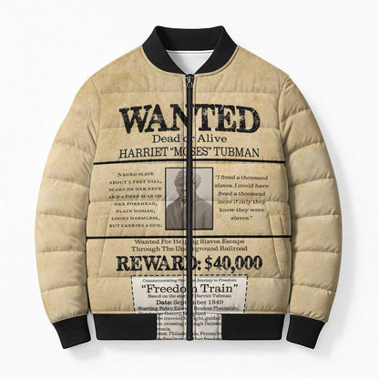 WANTED for Freedom Bomber Puffer Jacket Harriet Moses Tubman