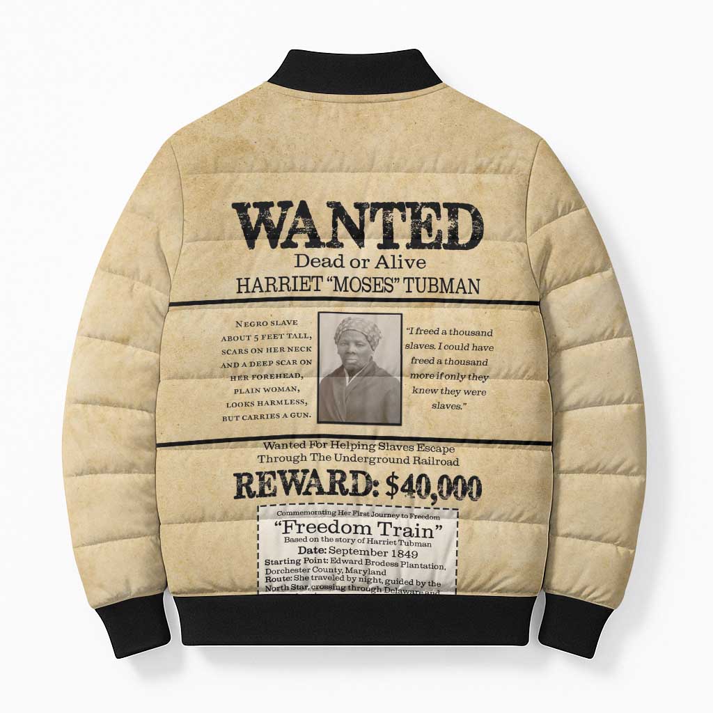 WANTED for Freedom Bomber Puffer Jacket Harriet Moses Tubman