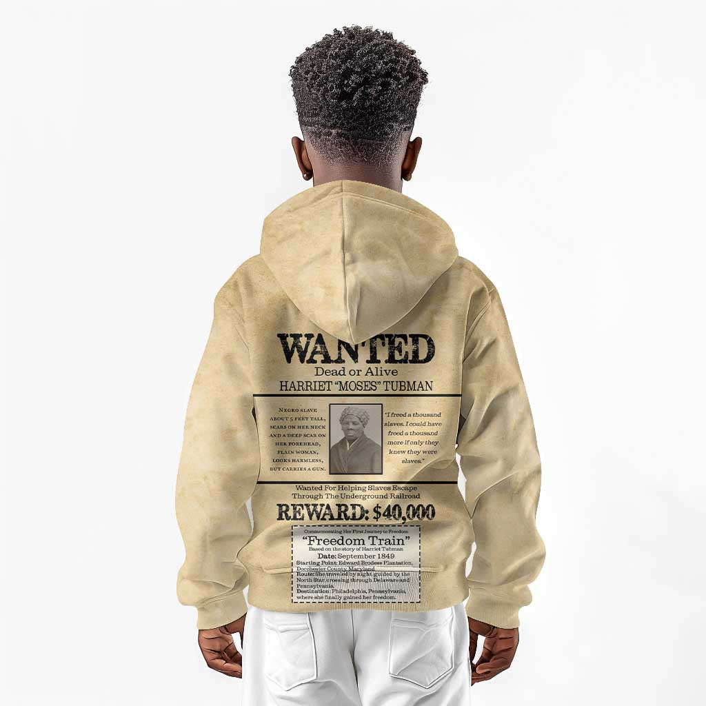 Harriet Tubman Freedom Kid Hoodie Vintage Wanted Poster Style - African Pride