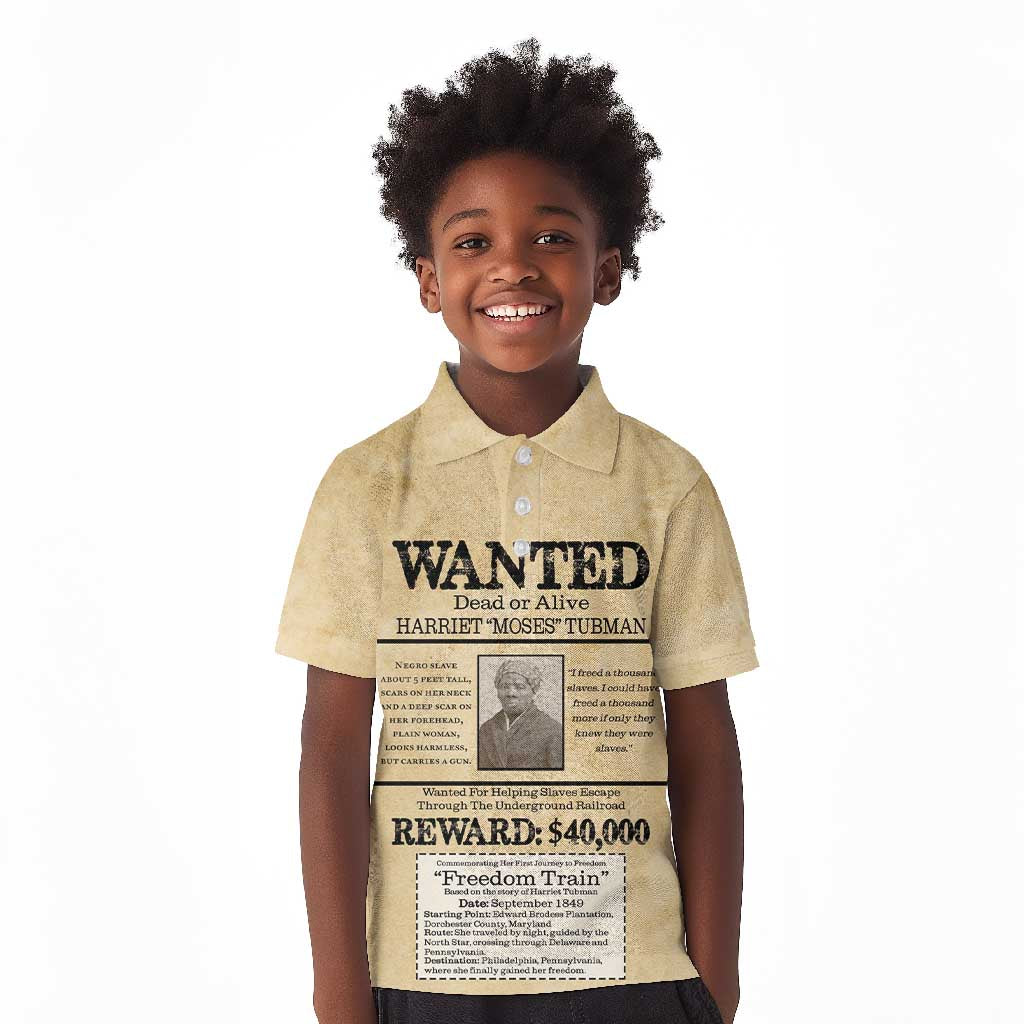 Harriet Tubman Freedom Kid Polo Shirt Vintage Wanted Poster Style - African Pride