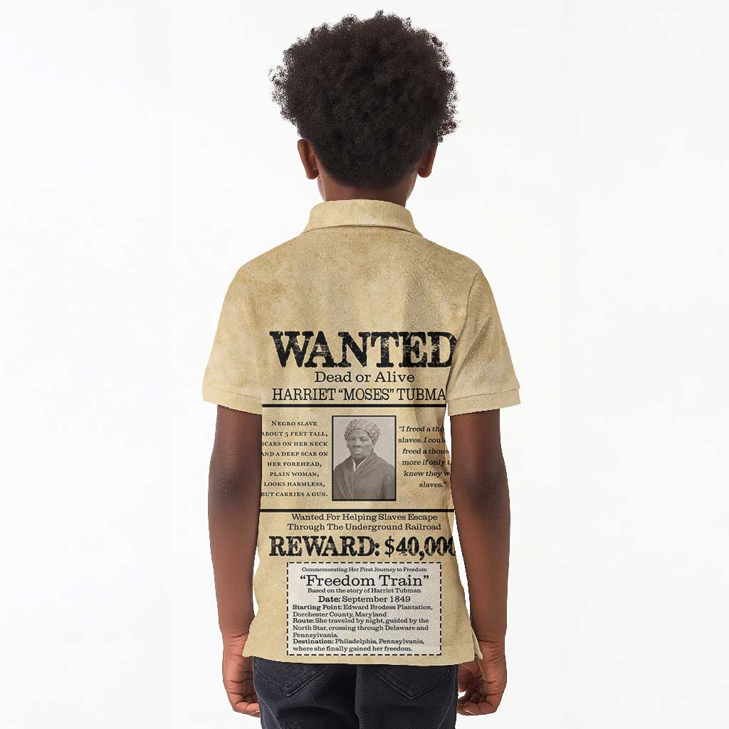 Harriet Tubman Freedom Kid Polo Shirt Vintage Wanted Poster Style - African Pride