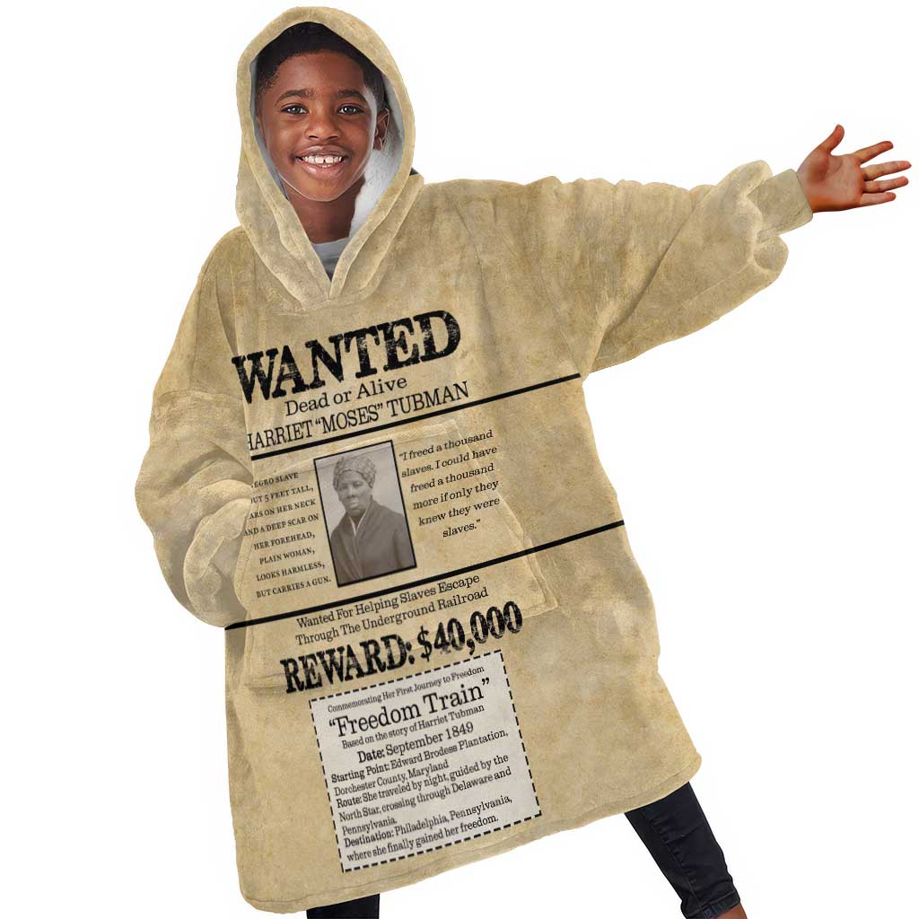 Harriet Tubman Freedom Kid Wearable Blanket Hoodie Vintage Wanted Poster Style - African Pride