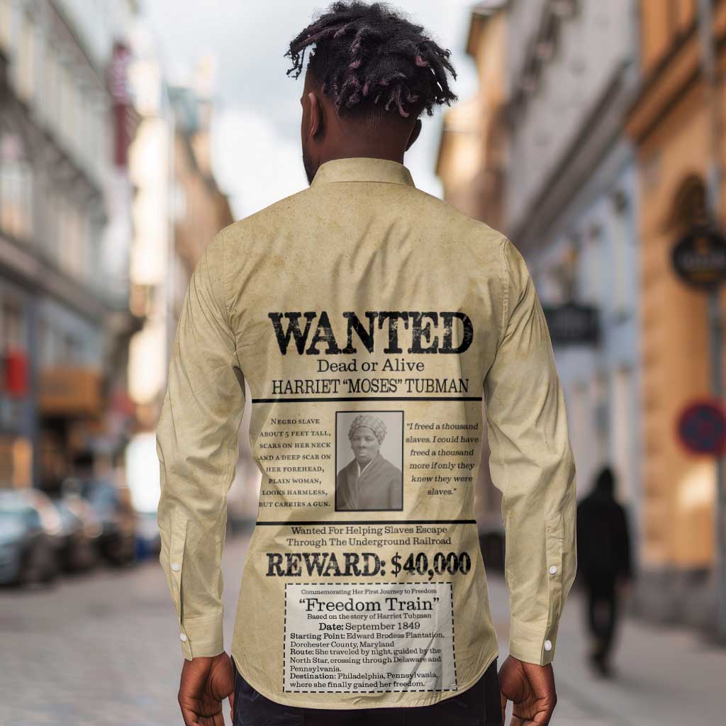 Harriet Tubman Freedom Long Sleeve Button Shirt Vintage Wanted Poster Style - African Pride