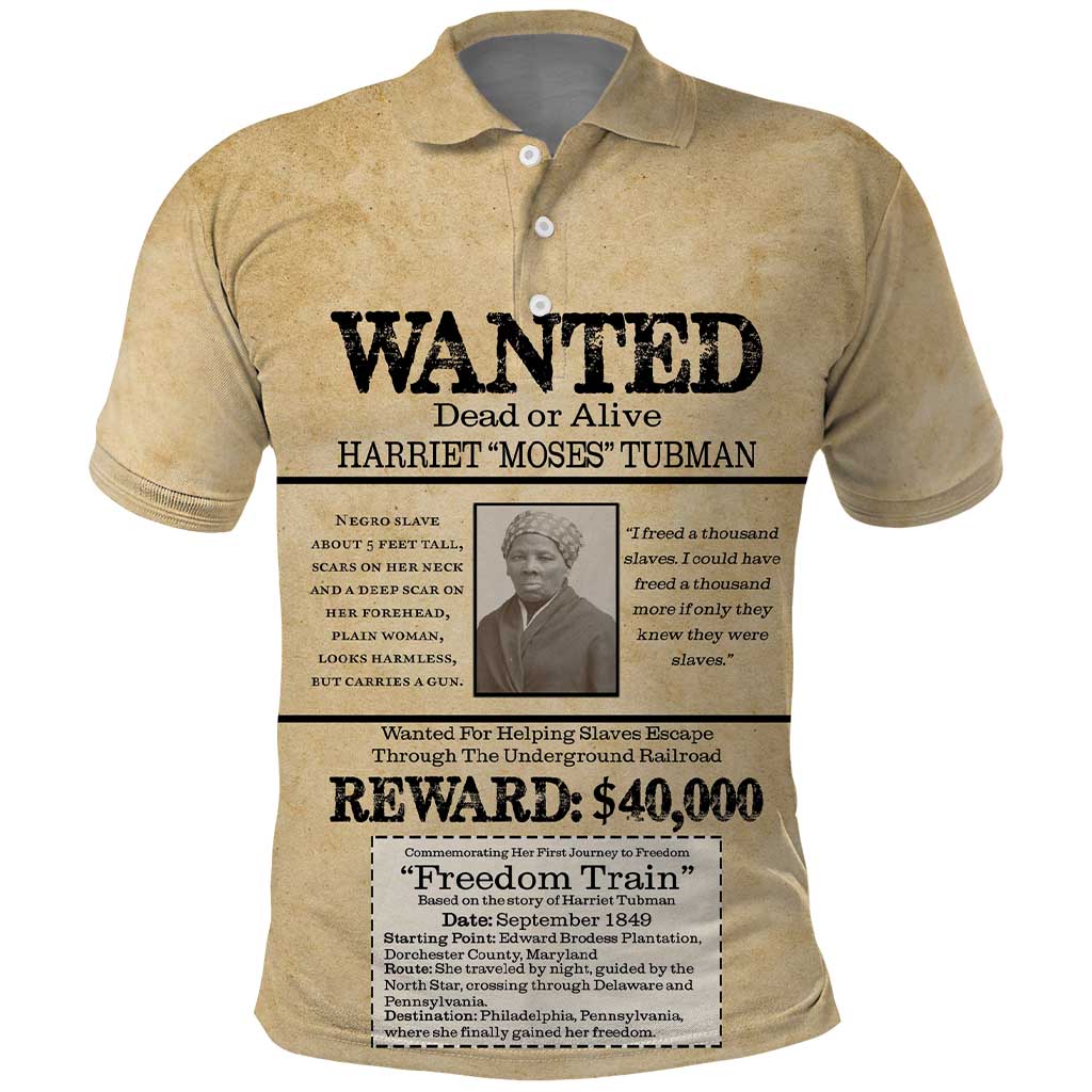 Harriet Tubman Freedom Polo Shirt Vintage Wanted Poster Style - African Pride