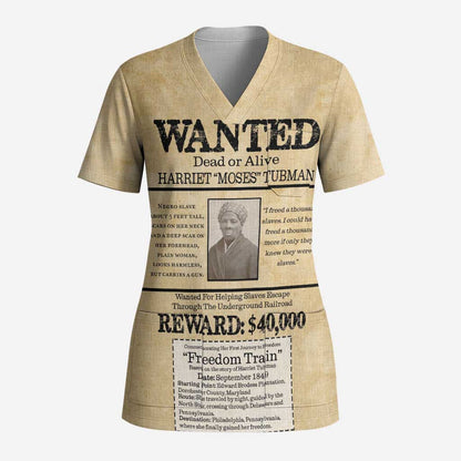 Harriet Tubman Freedom Scrub Top Vintage Wanted Poster Style - African Pride