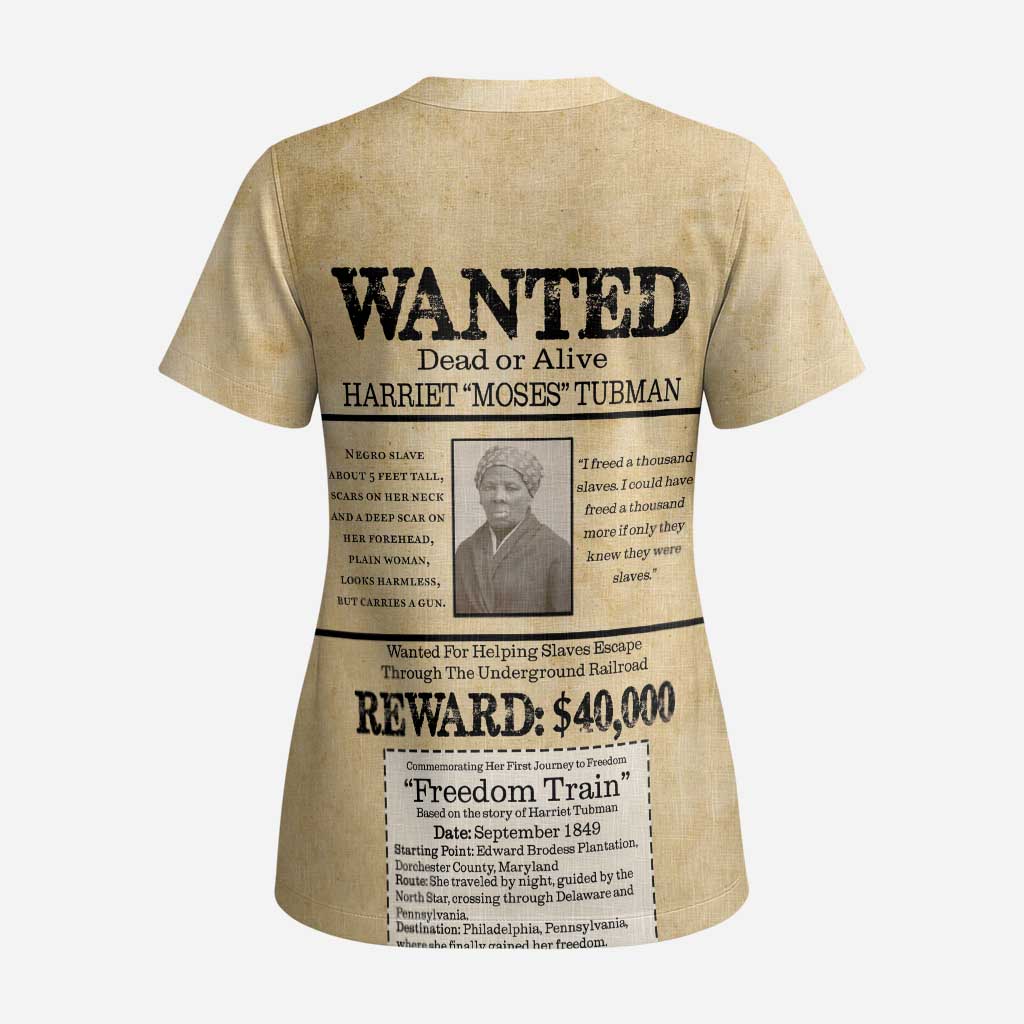 Harriet Tubman Freedom Scrub Top Vintage Wanted Poster Style - African Pride