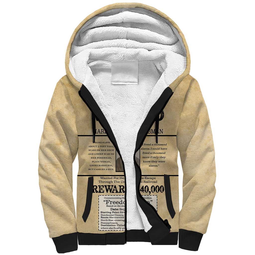 Harriet Tubman Freedom Sherpa Hoodie Vintage Wanted Poster Style - African Pride