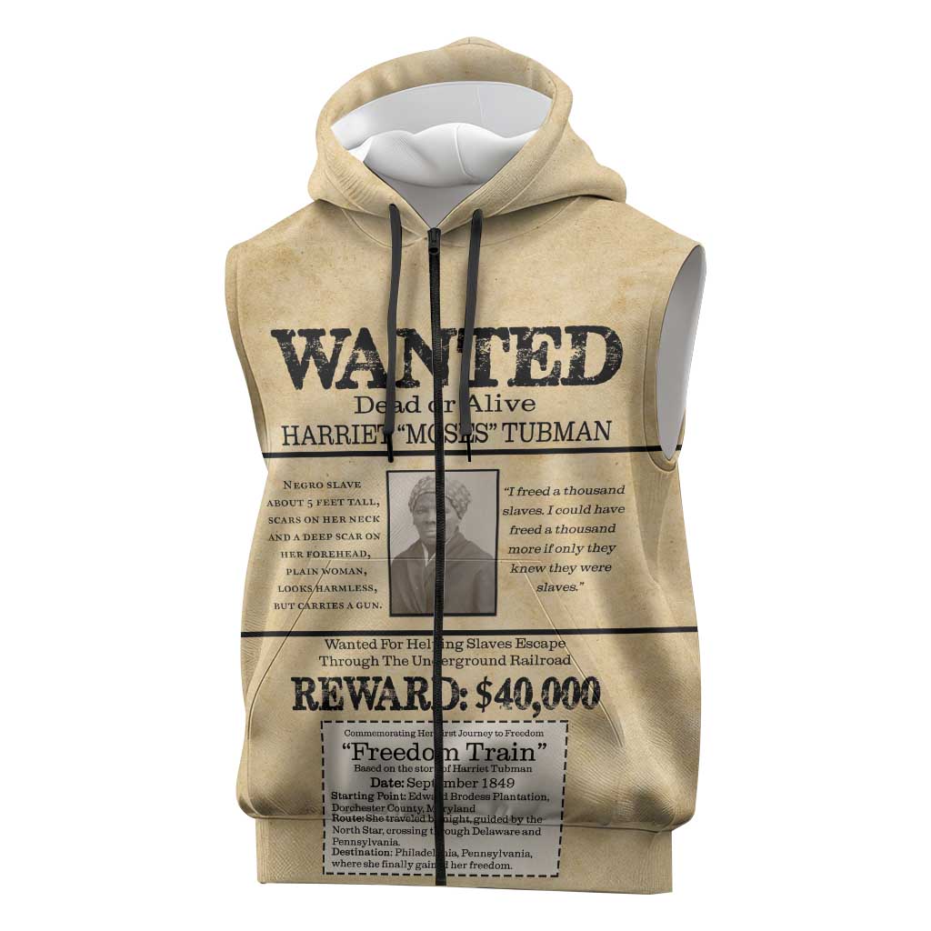 Harriet Tubman Freedom Sleeveless Zip Hoodie Vintage Wanted Poster Style - African Pride