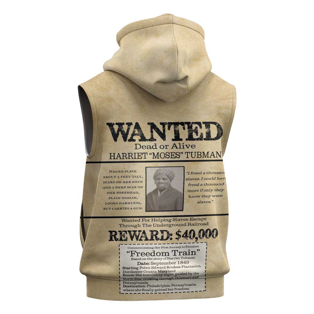 Harriet Tubman Freedom Sleeveless Zip Hoodie Vintage Wanted Poster Style - African Pride