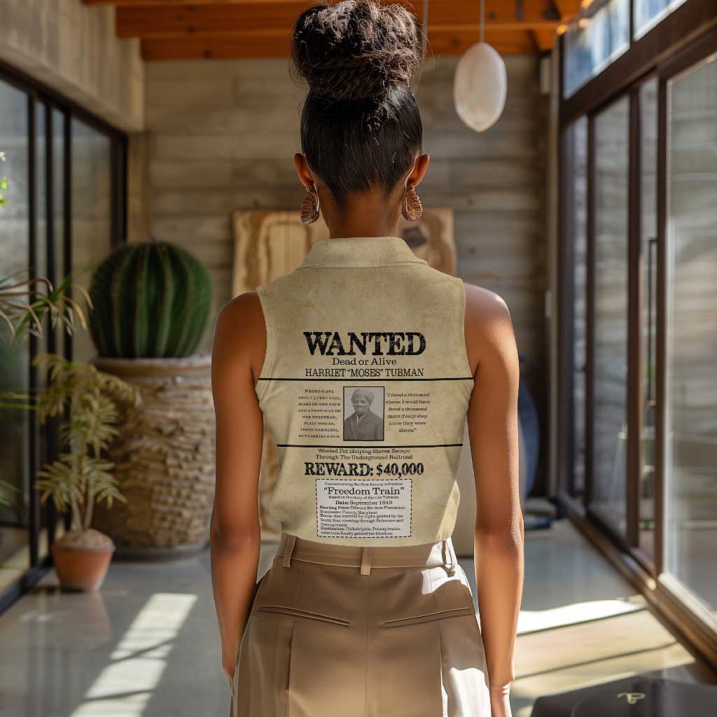Harriet Tubman Freedom Women Sleeveless Polo Shirt Vintage Wanted Poster Style - African Pride