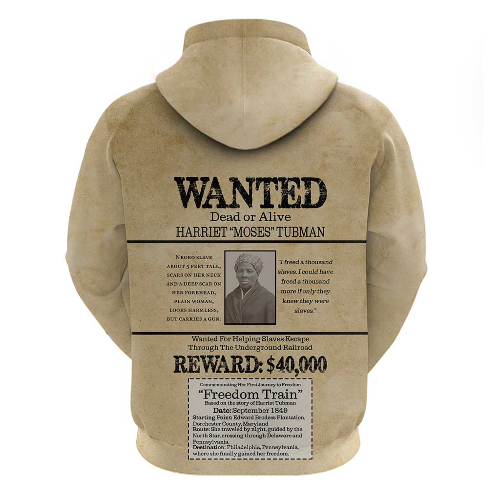 Harriet Tubman Freedom Zip Hoodie Vintage Wanted Poster Style - African Pride
