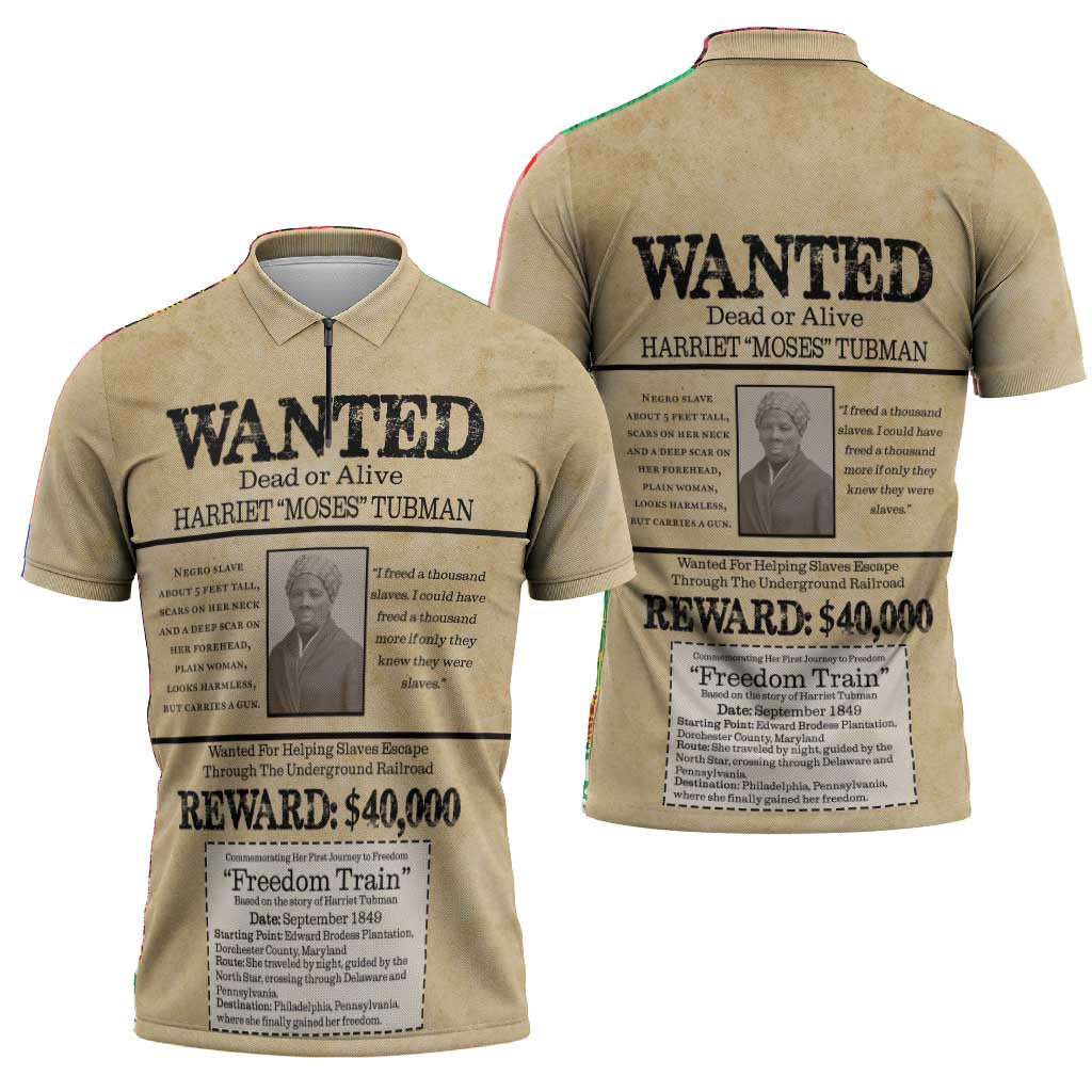 WANTED for Freedom Zipper Polo Shirt Harriet Moses Tubman