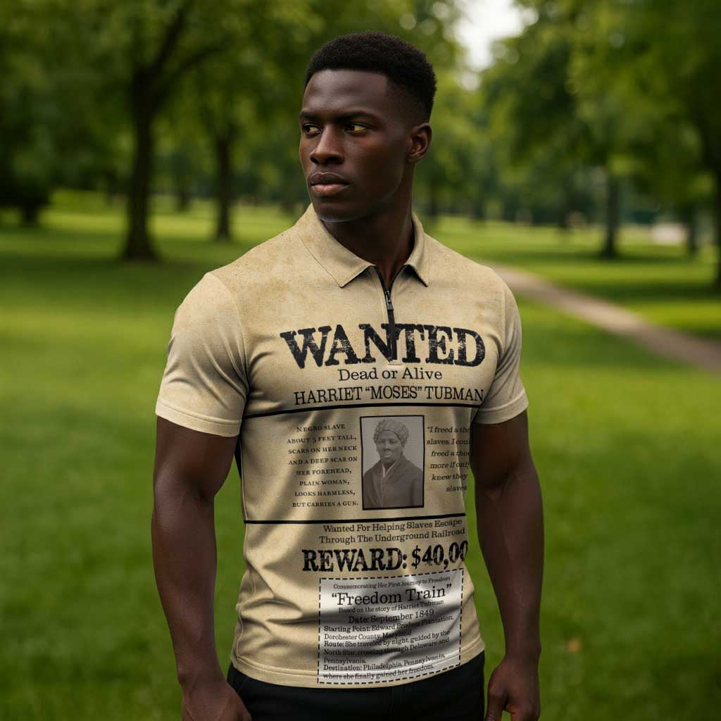 WANTED for Freedom Zipper Polo Shirt Harriet Moses Tubman