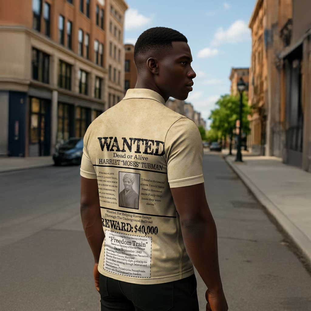 WANTED for Freedom Zipper Polo Shirt Harriet Moses Tubman