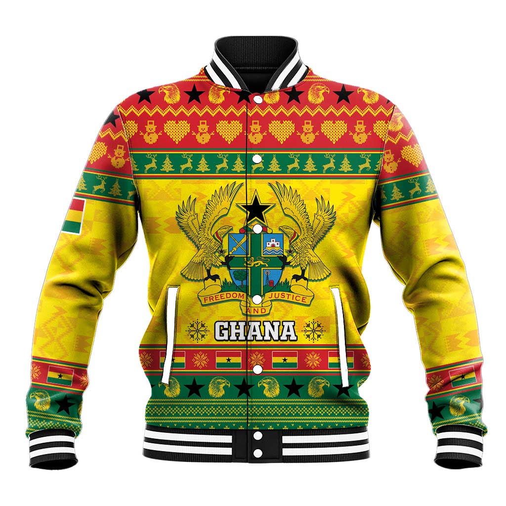 Afro Ghana Christmas Baseball Jacket Coat Of Arms - Kente Pattern