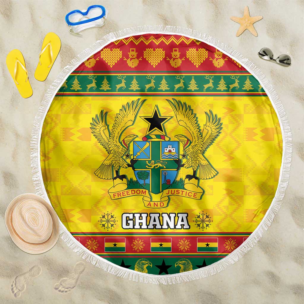 Afro Ghana Christmas Beach Blanket Coat Of Arms - Kente Pattern