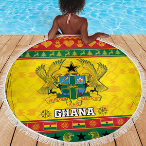 Afro Ghana Christmas Beach Blanket Coat Of Arms - Kente Pattern