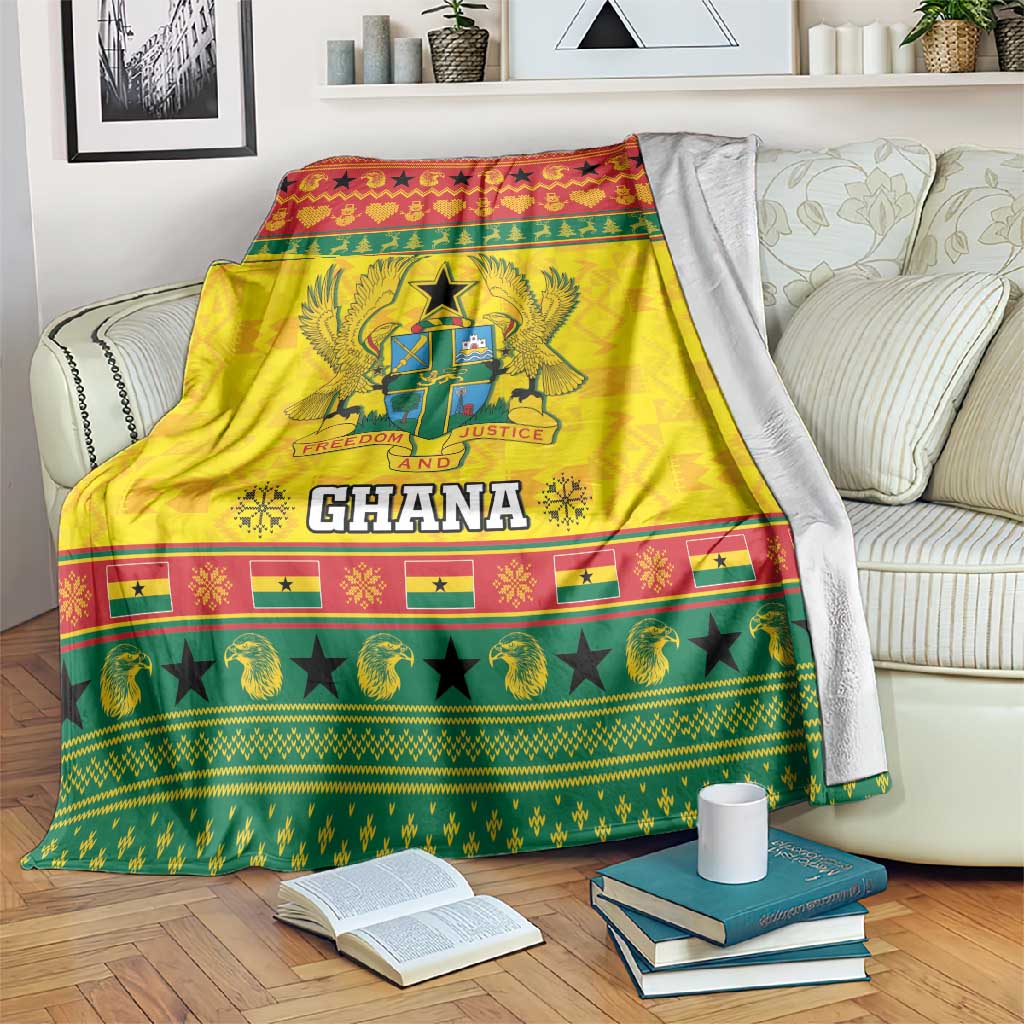 Afro Ghana Christmas Blanket Coat Of Arms - Kente Pattern