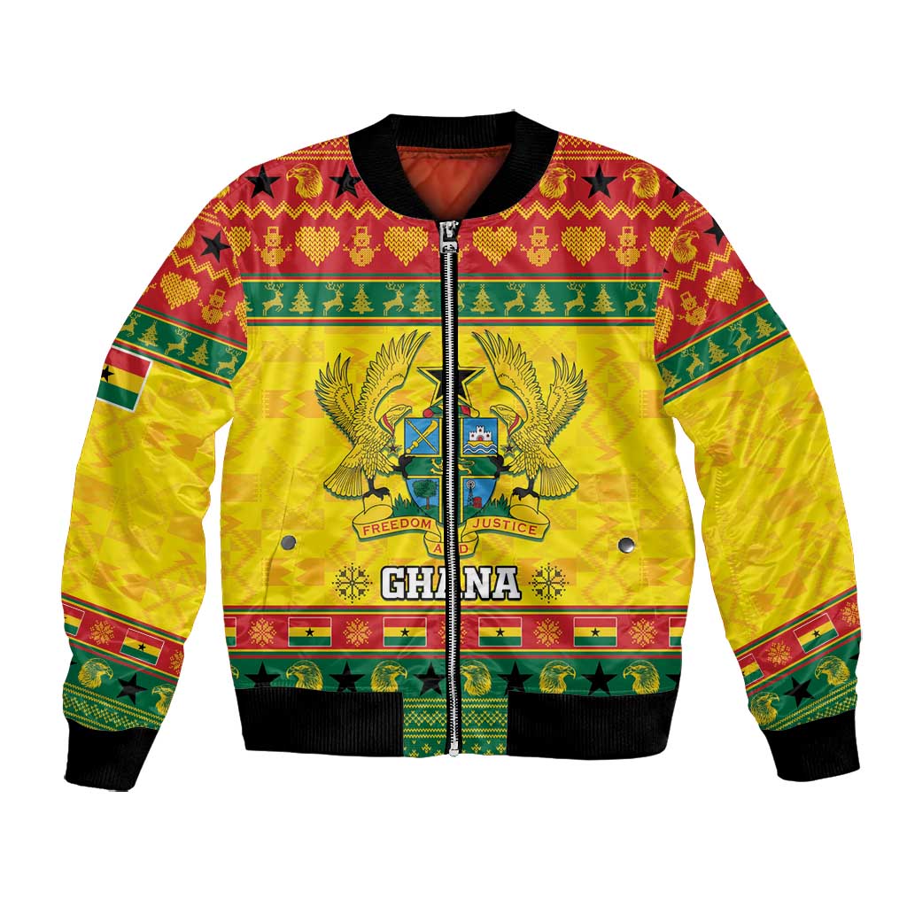 Afro Ghana Christmas Bomber Jacket Coat Of Arms - Kente Pattern