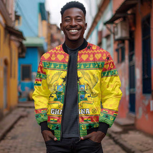 Afro Ghana Christmas Bomber Jacket Coat Of Arms - Kente Pattern