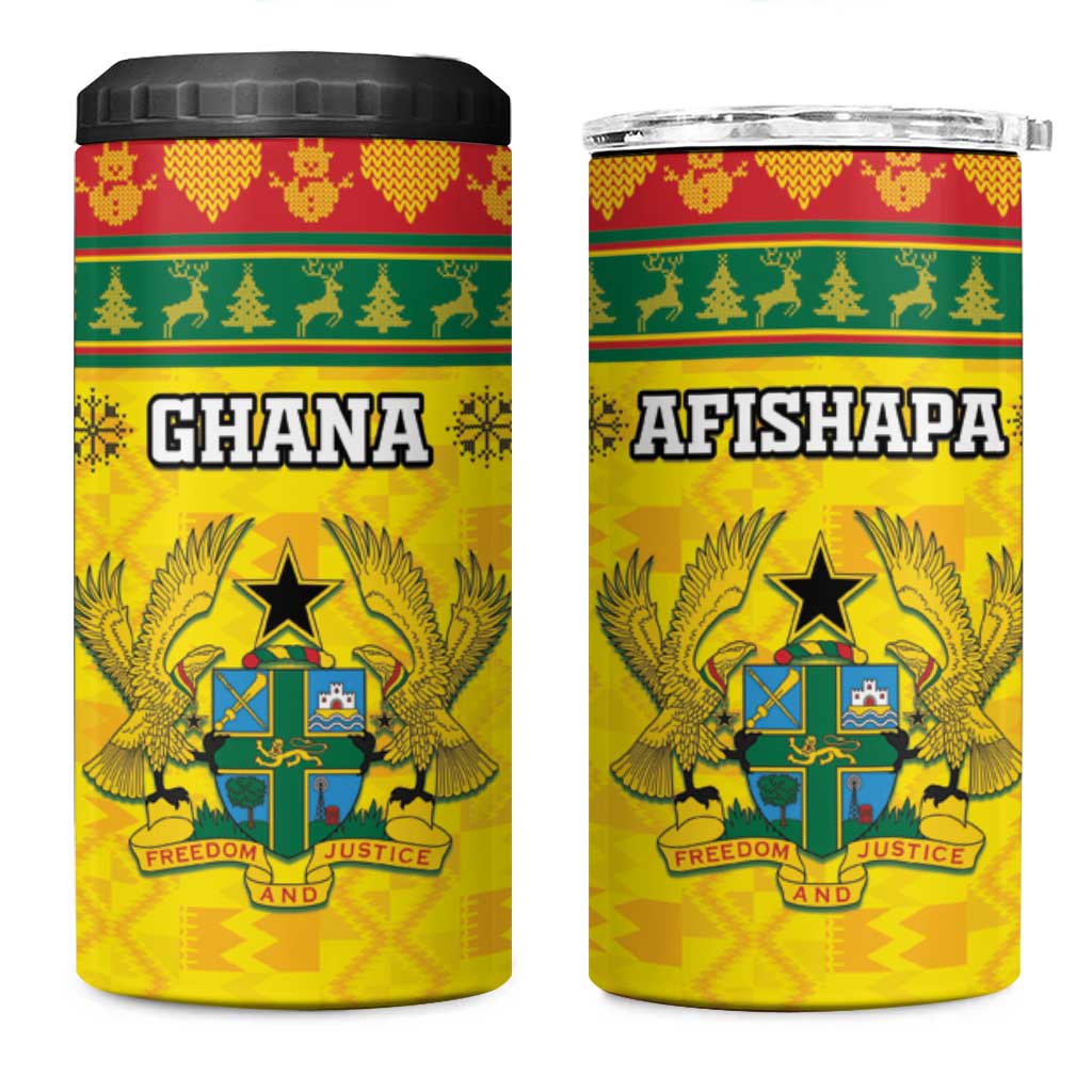 Afro Ghana Christmas 4 in 1 Can Cooler Tumbler Coat Of Arms - Kente Pattern