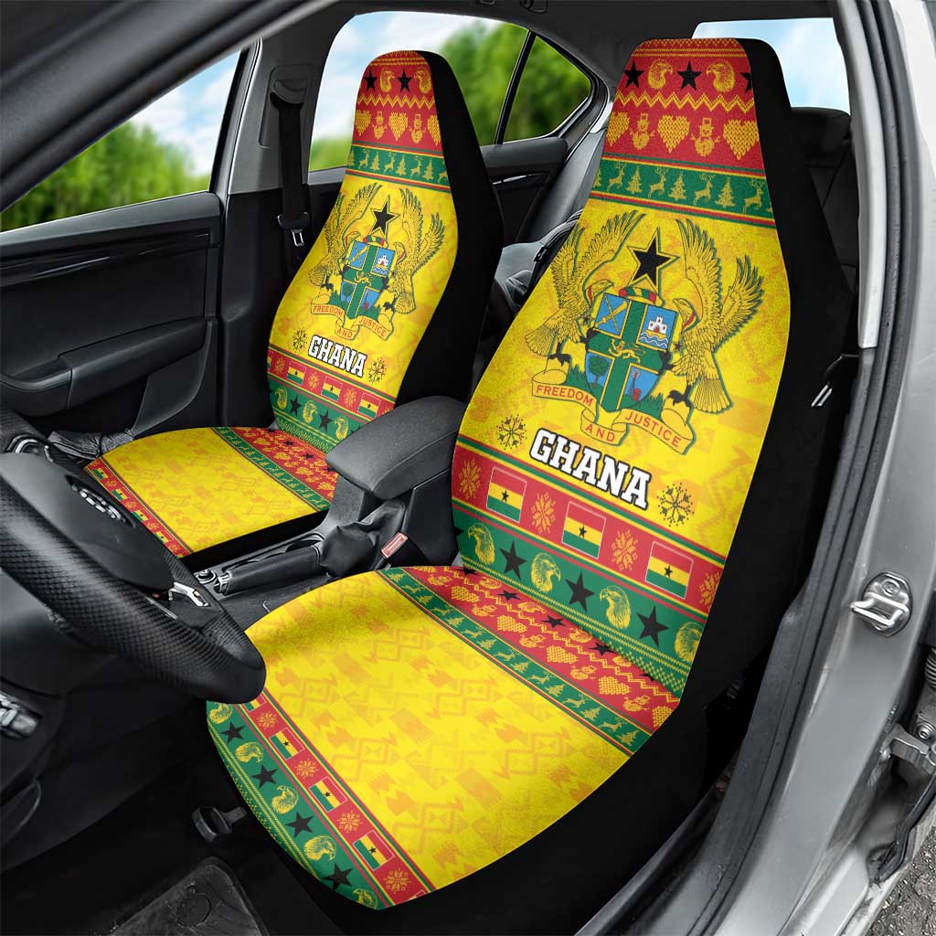 Afro Ghana Christmas Car Seat Cover Coat Of Arms - Kente Pattern