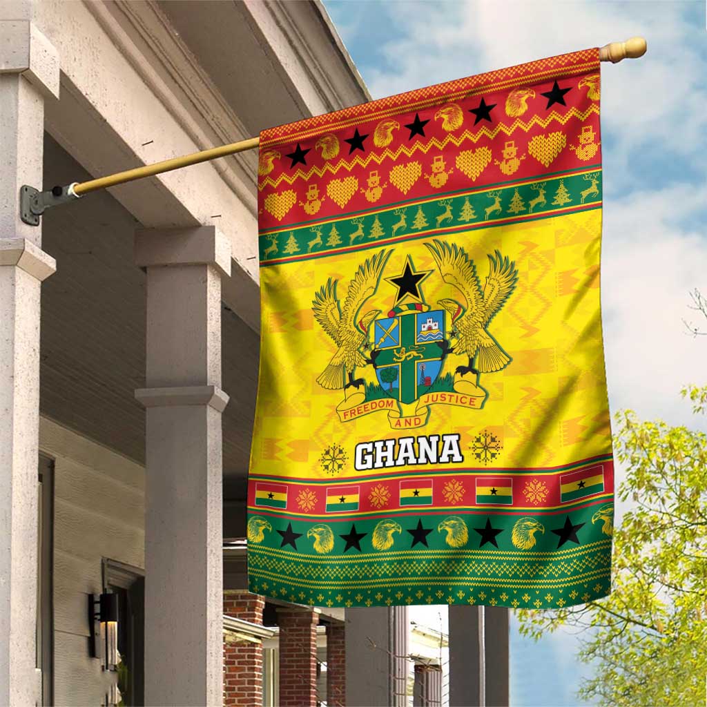 Afro Ghana Christmas Garden Flag Coat Of Arms - Kente Pattern