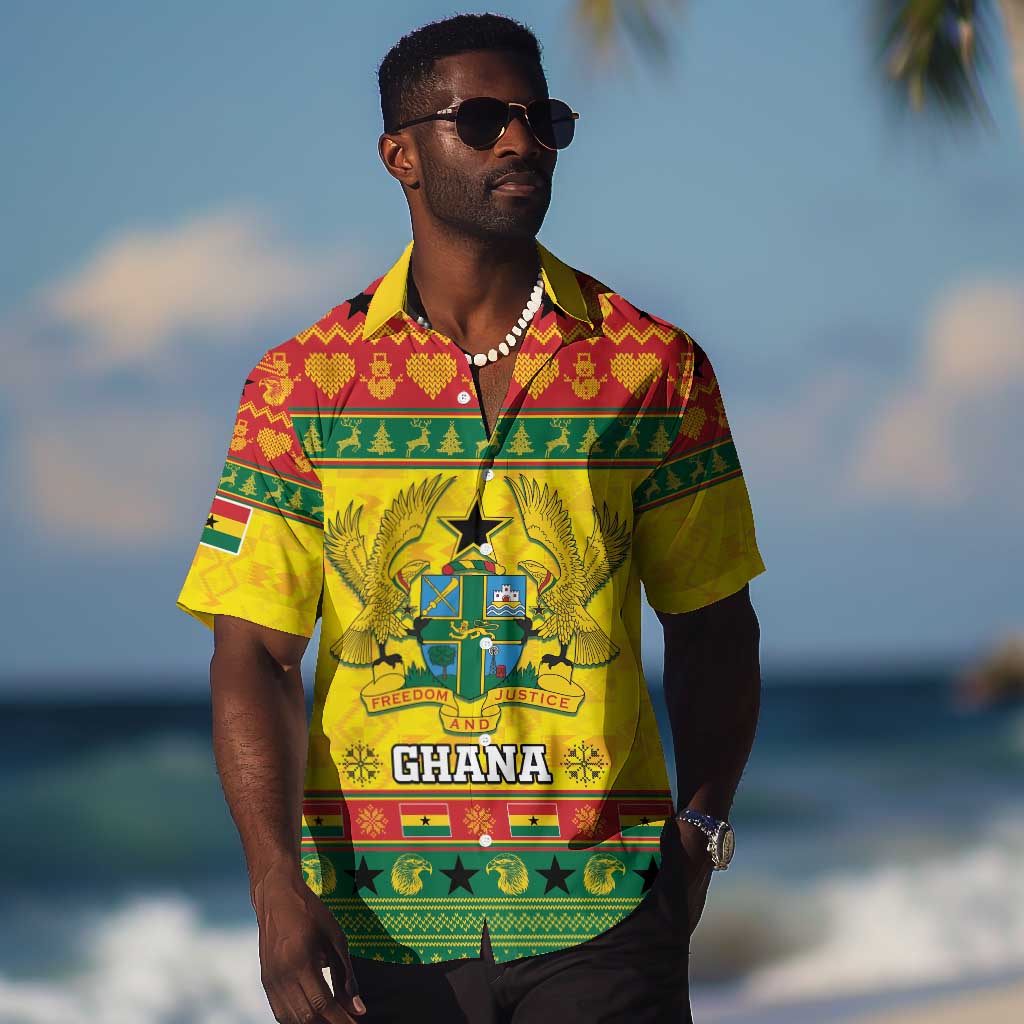 Afro Ghana Christmas Hawaiian Shirt Coat Of Arms - Kente Pattern