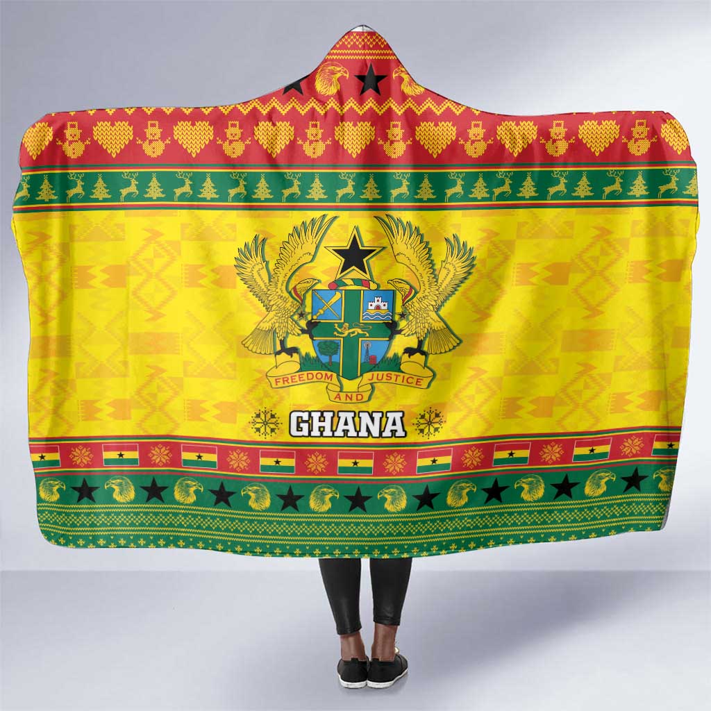 Afro Ghana Christmas Hooded Blanket Coat Of Arms - Kente Pattern