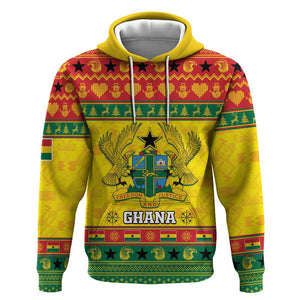 Afro Ghana Christmas Hoodie Coat Of Arms - Kente Pattern