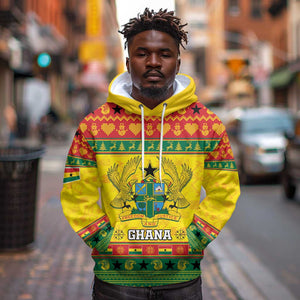 Afro Ghana Christmas Hoodie Coat Of Arms - Kente Pattern