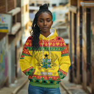 Afro Ghana Christmas Hoodie Coat Of Arms - Kente Pattern