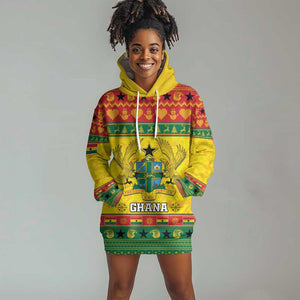 Afro Ghana Christmas Hoodie Dress Coat Of Arms - Kente Pattern