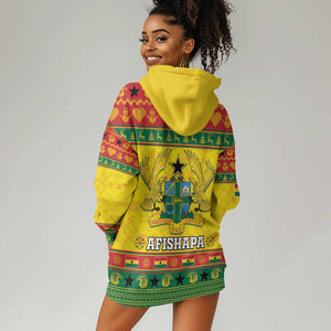 Afro Ghana Christmas Hoodie Dress Coat Of Arms - Kente Pattern