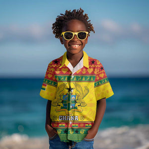 Afro Ghana Christmas Kid Hawaiian Shirt Coat Of Arms - Kente Pattern