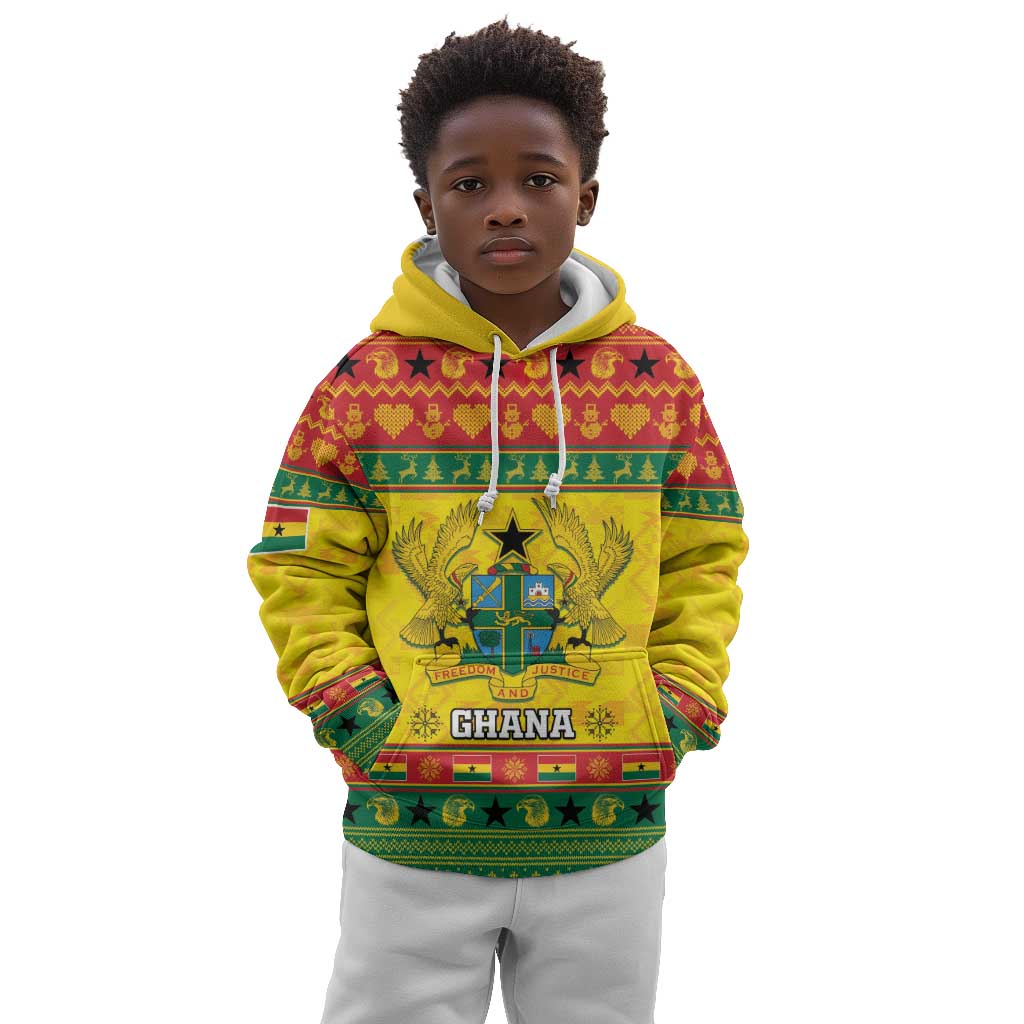 Afro Ghana Christmas Kid Hoodie Coat Of Arms - Kente Pattern