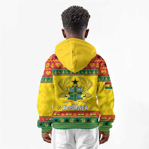 Afro Ghana Christmas Kid Hoodie Coat Of Arms - Kente Pattern