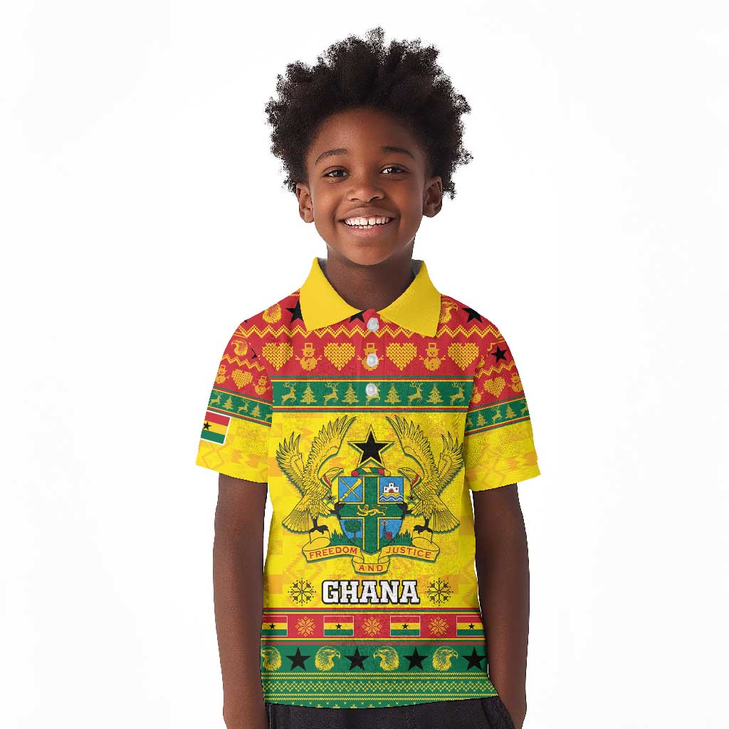 Afro Ghana Christmas Kid Polo Shirt Coat Of Arms - Kente Pattern