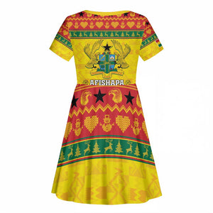 Afro Ghana Christmas Kid Short Sleeve Dress Coat Of Arms - Kente Pattern