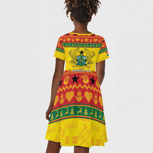 Afro Ghana Christmas Kid Short Sleeve Dress Coat Of Arms - Kente Pattern