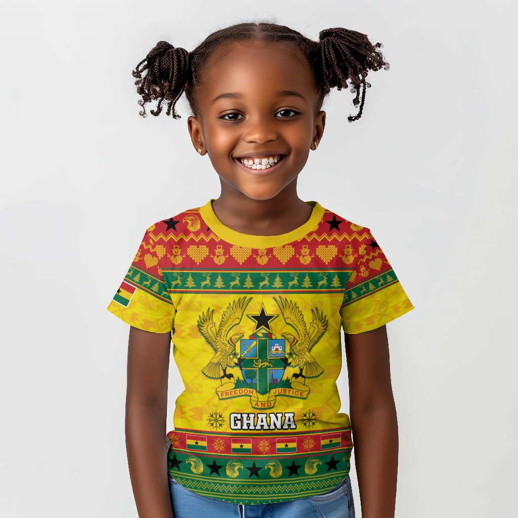 Afro Ghana Christmas Kid T shirt Coat Of Arms - Kente Pattern