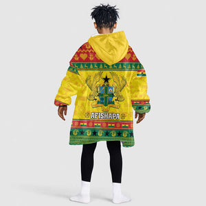 Afro Ghana Christmas Kid Wearable Blanket Hoodie Coat Of Arms - Kente Pattern